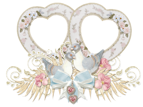 Romantic Dove Heart Frame PNG
