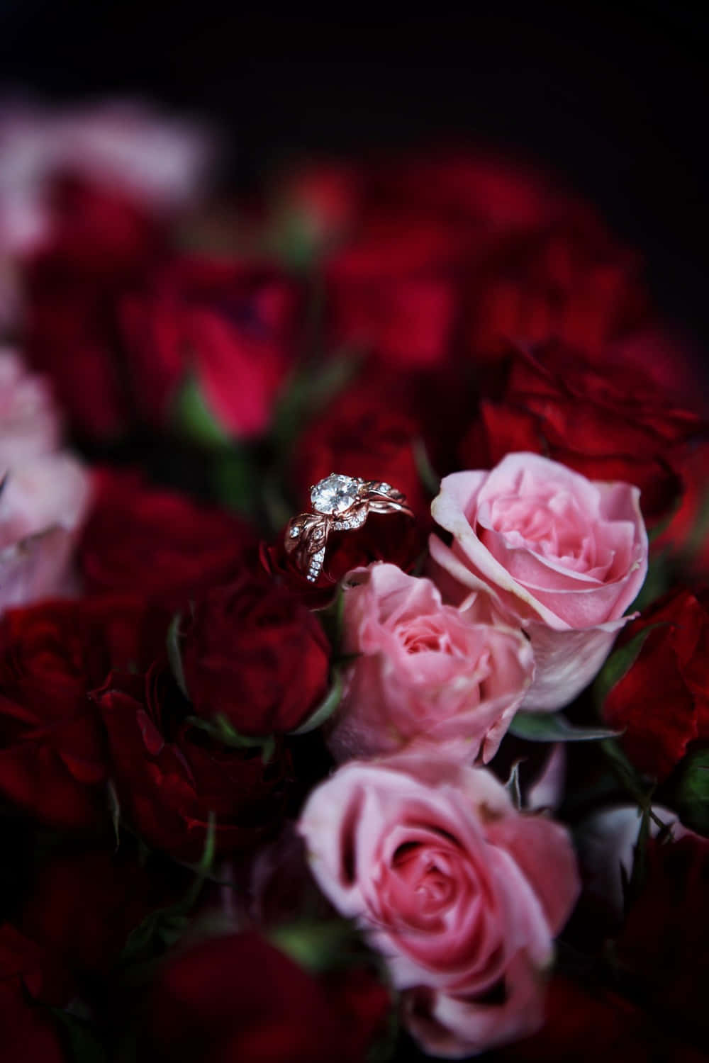 Romantic Engagement Ring Roses Aesthetic Valentine's Day Wallpaper
