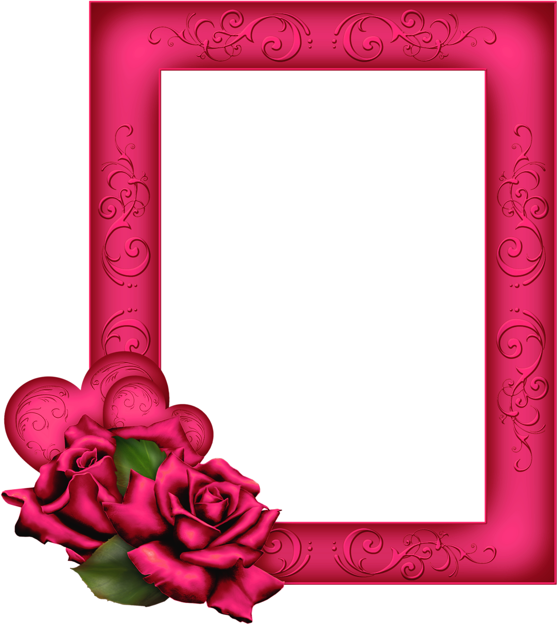 Romantic Floral Frame Pink Roses PNG