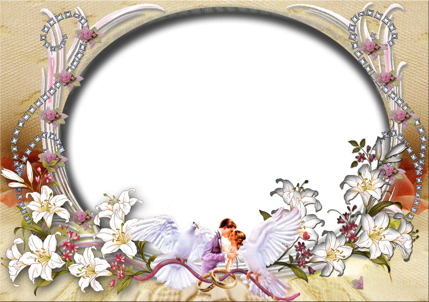 Romantic Floral Wedding Frame Wallpaper