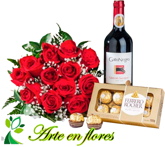 Romantic Gift Set Roses Wine Chocolates PNG