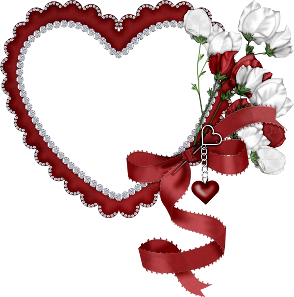 Romantic Heart Framewith Flowersand Ribbon PNG