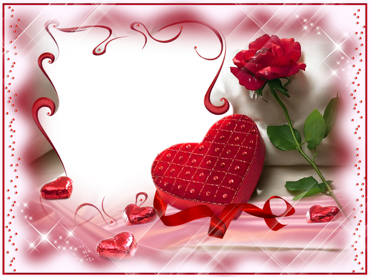 Romantic Heart Photo Framewith Rose PNG