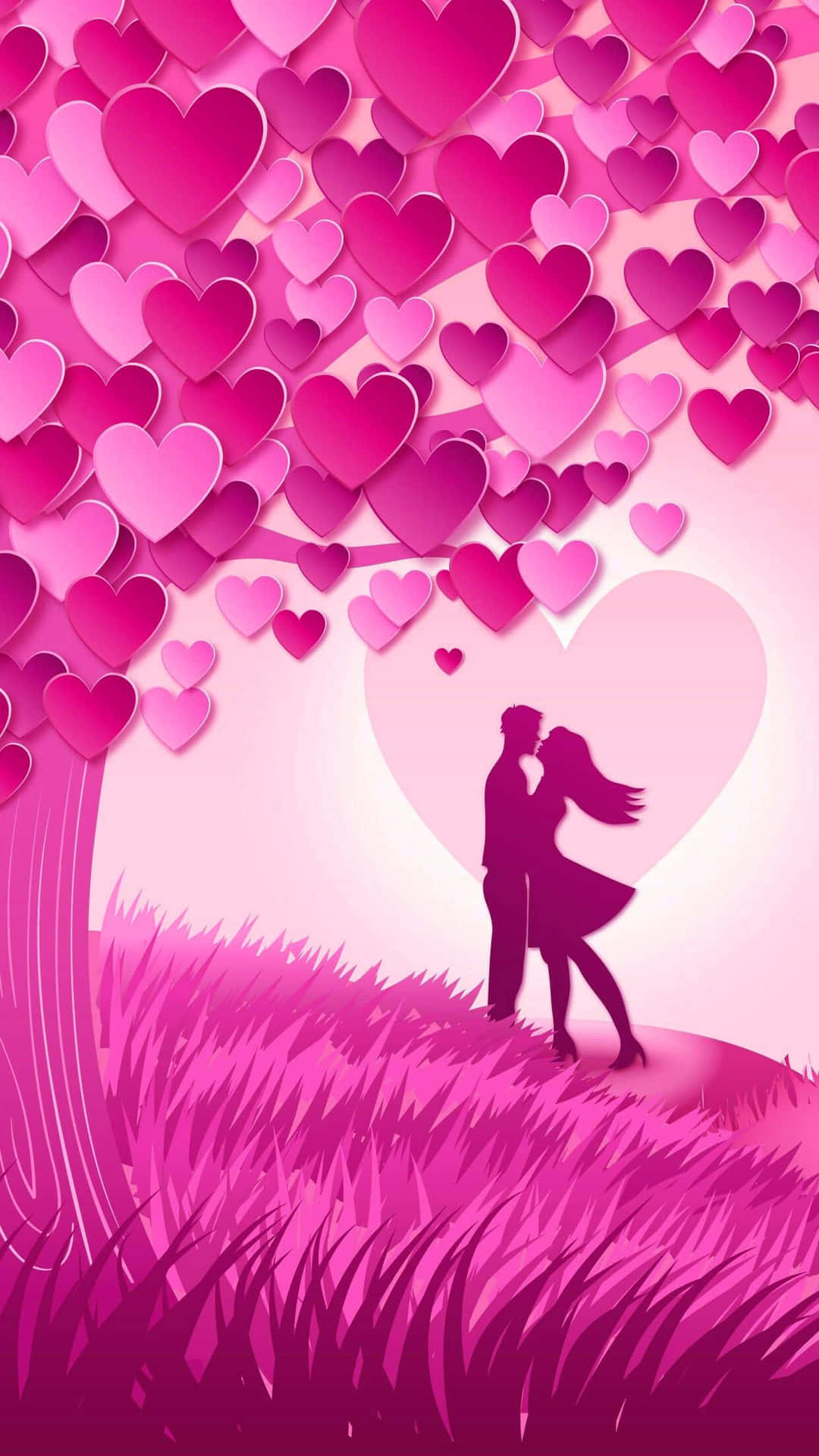 Romantic Heart Symbol Tree Aesthetic Valentine's Day Wallpaper