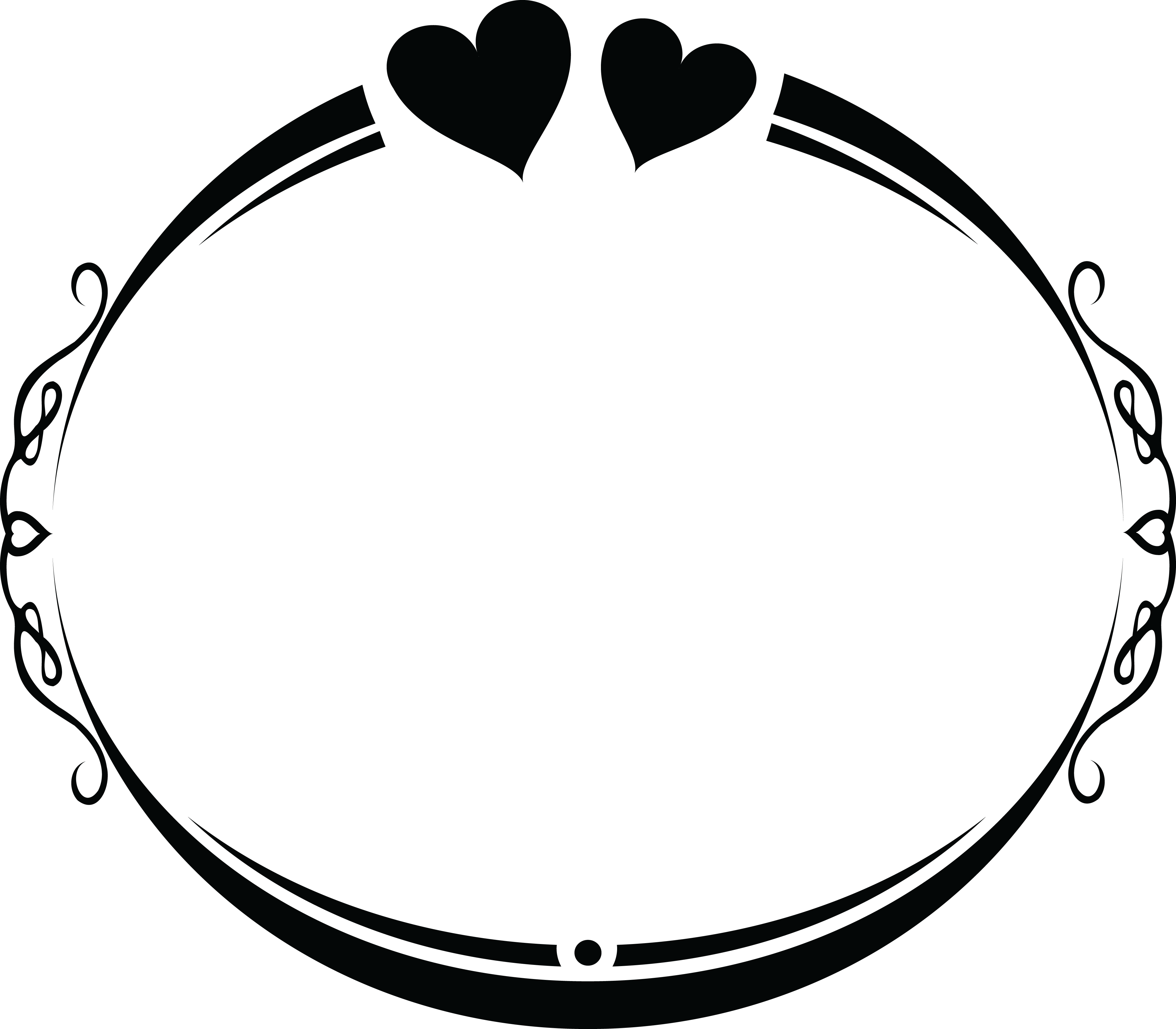 Romantic Hearts Frame Blackand White PNG