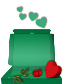 Romantic Heartsand Rosein Box PNG