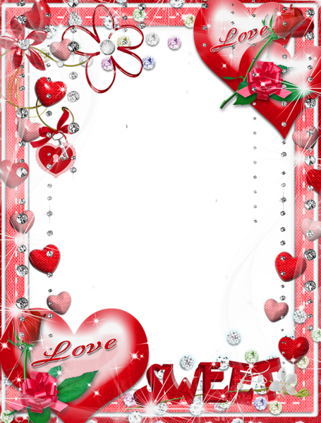 Romantic Heartsand Roses Frame PNG