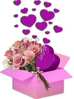 Romantic Heartsand Roses Gift Box PNG