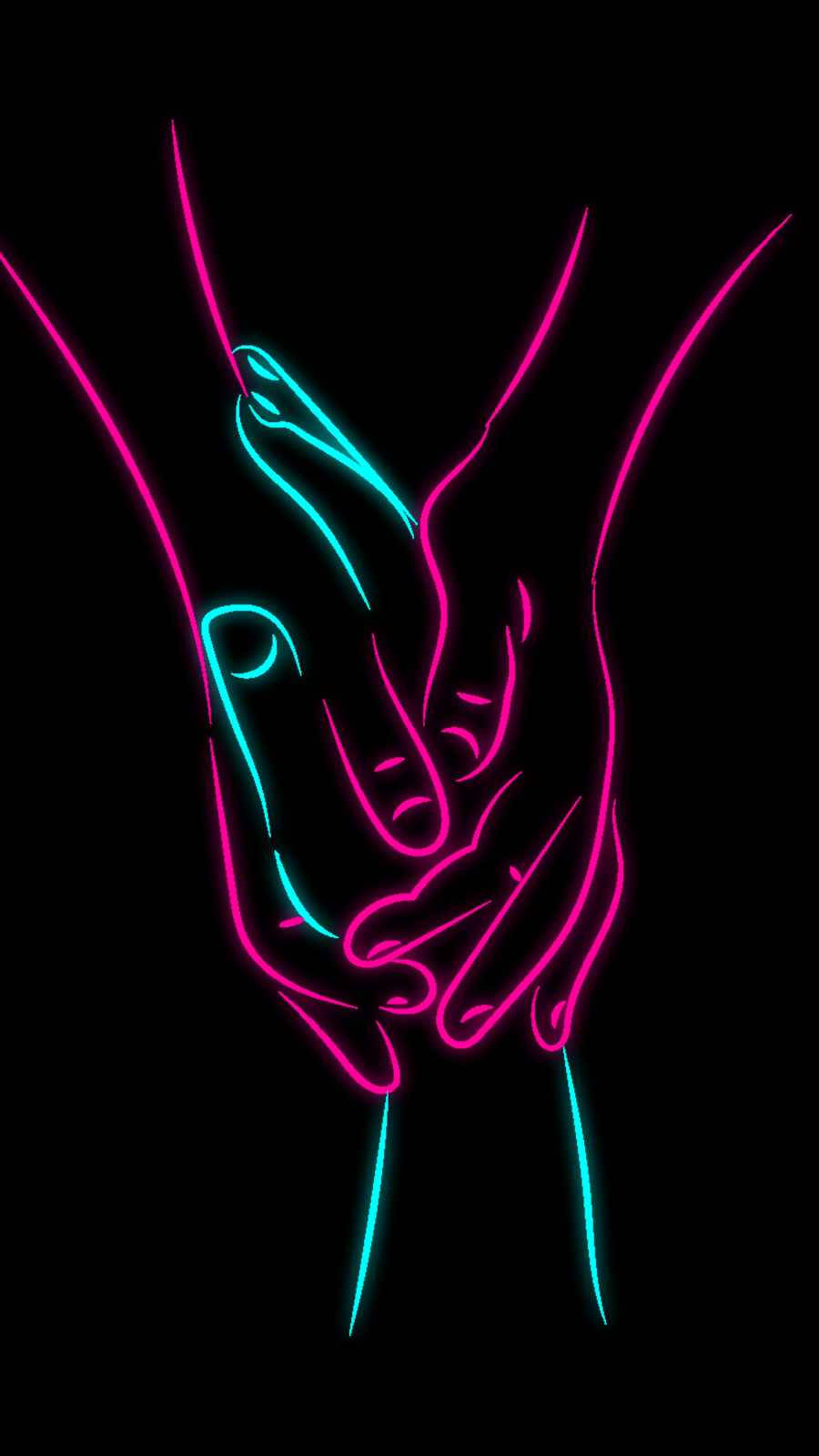 Romantic Holding Hands Neon Art Wallpaper