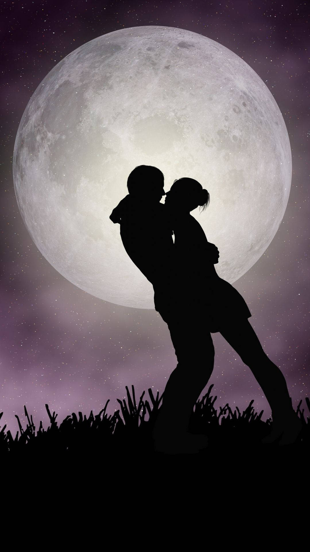 Romantic Hug Under The Full Moon