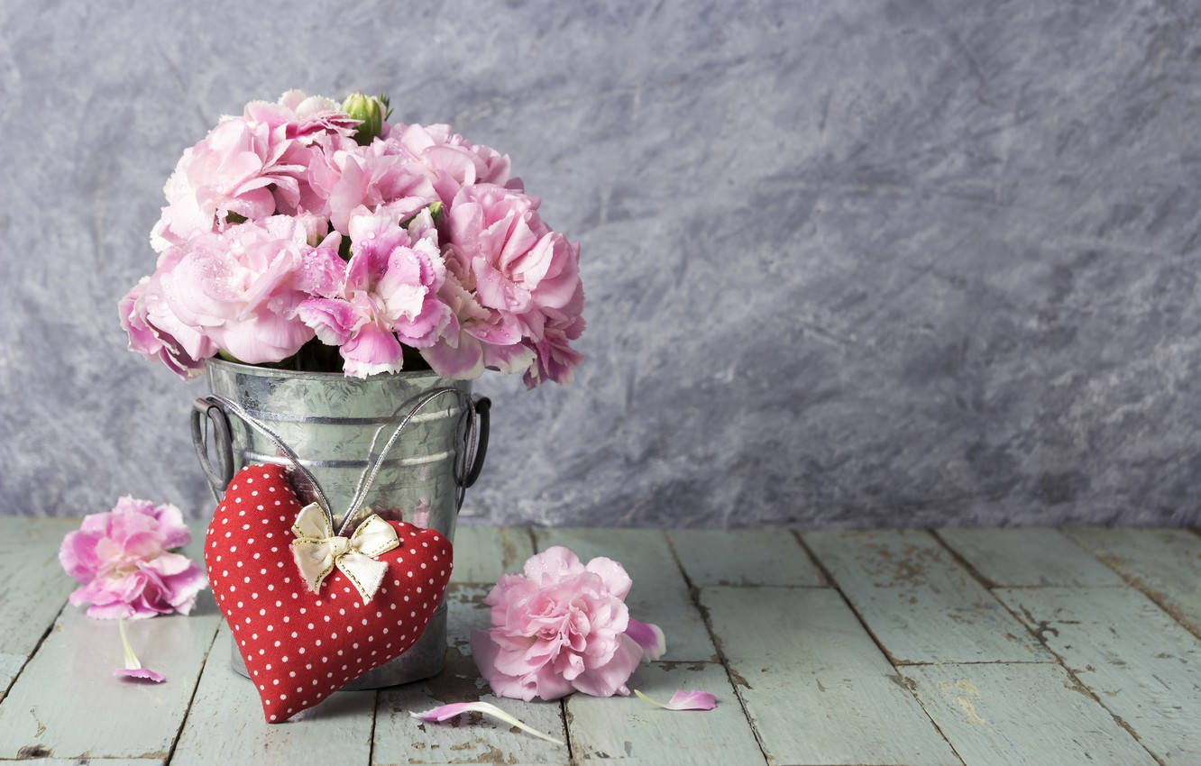 Romantic Love Flowers Carnations In A Bucket Wallpaper