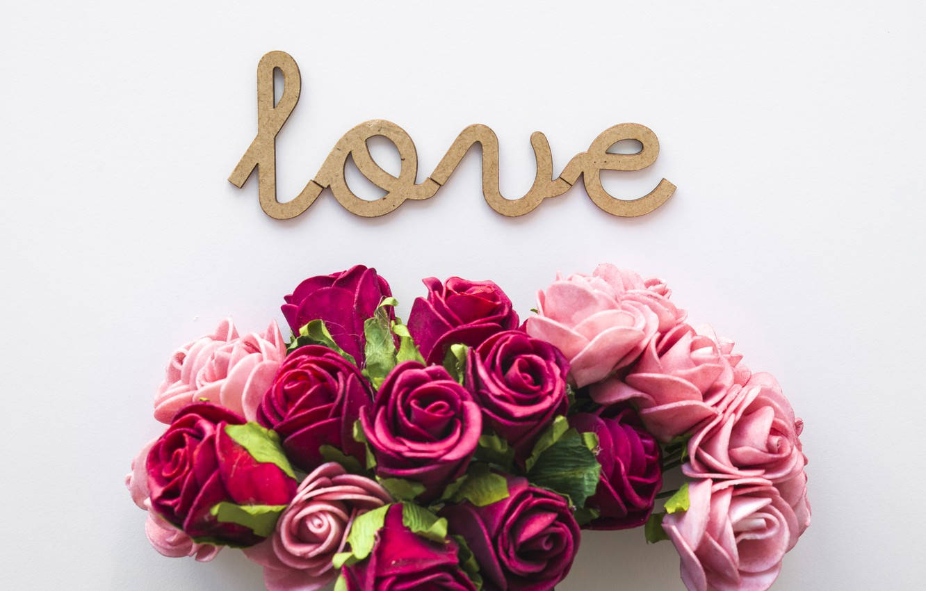 Romantischeblumen Liebe In Kursivschrift Wallpaper