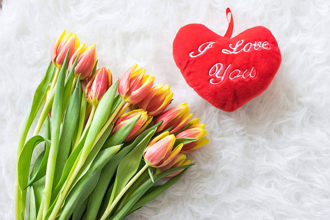 Romantic Love Flowers Tulips And Pillow Wallpaper