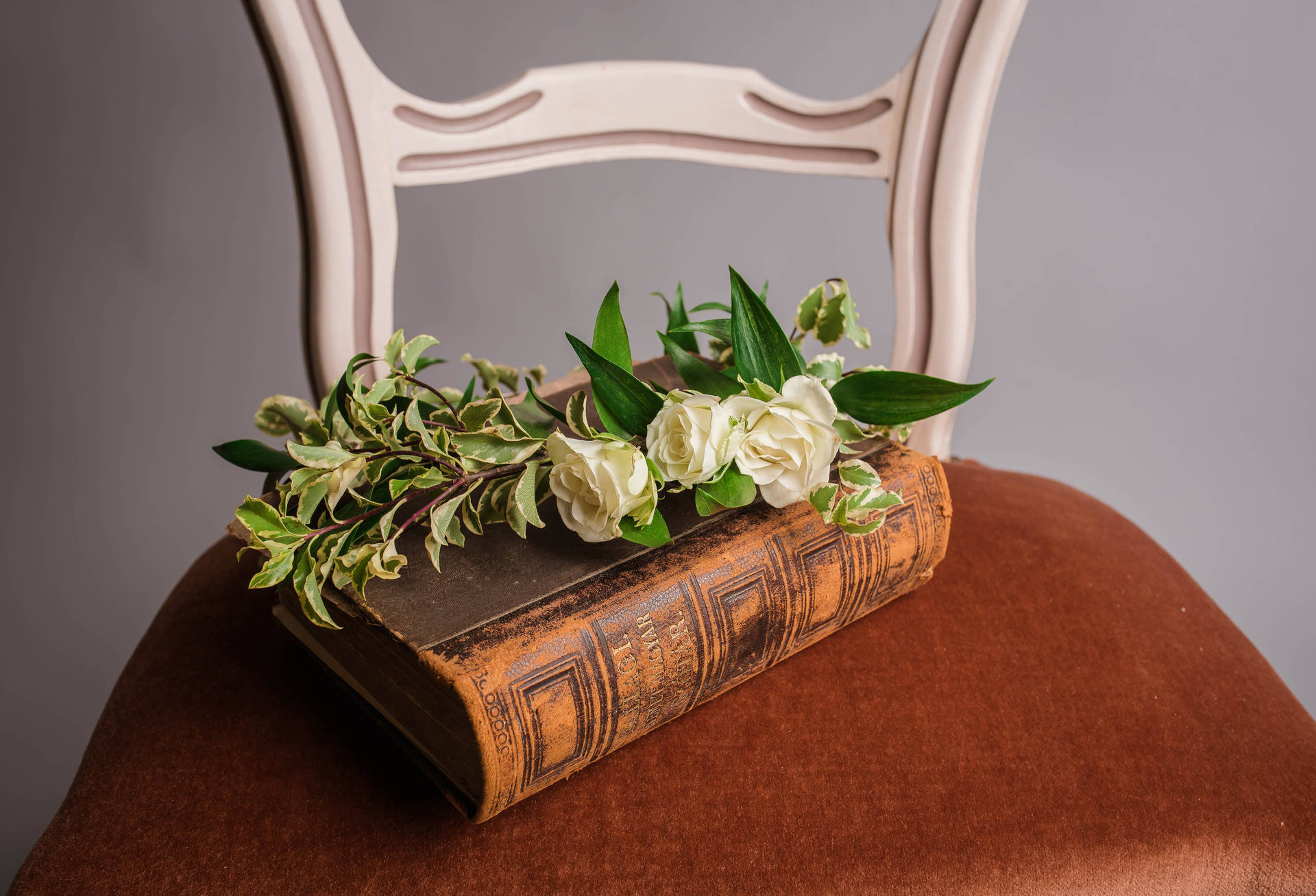 Románticoamor Flores Rosas Blancas En Un Libro. Fondo de pantalla