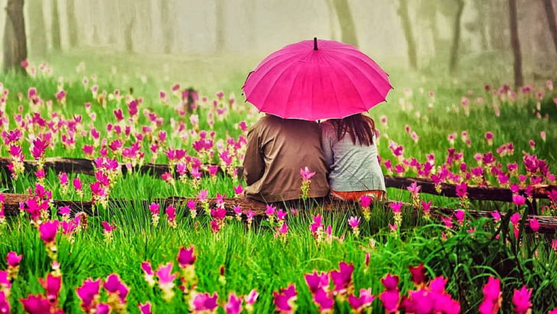 Romantic Love In A Flower Garden