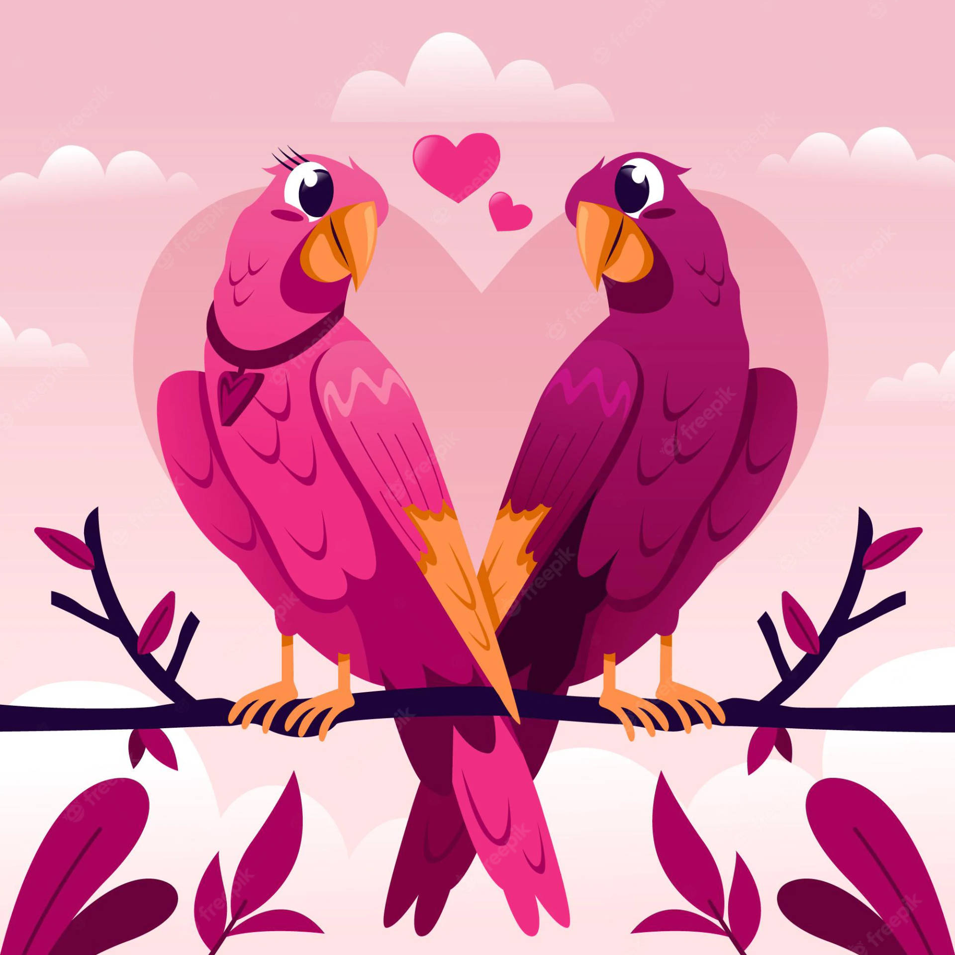 Romantic Lovely Pink Birds Wallpaper