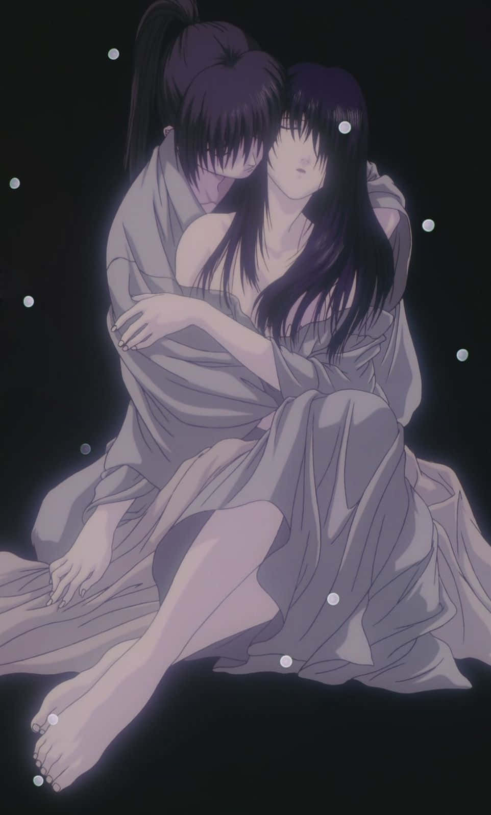 Romantic Moment Between Kenshin And Kaoru From The Anime Rurouni Kenshin Wallpaper