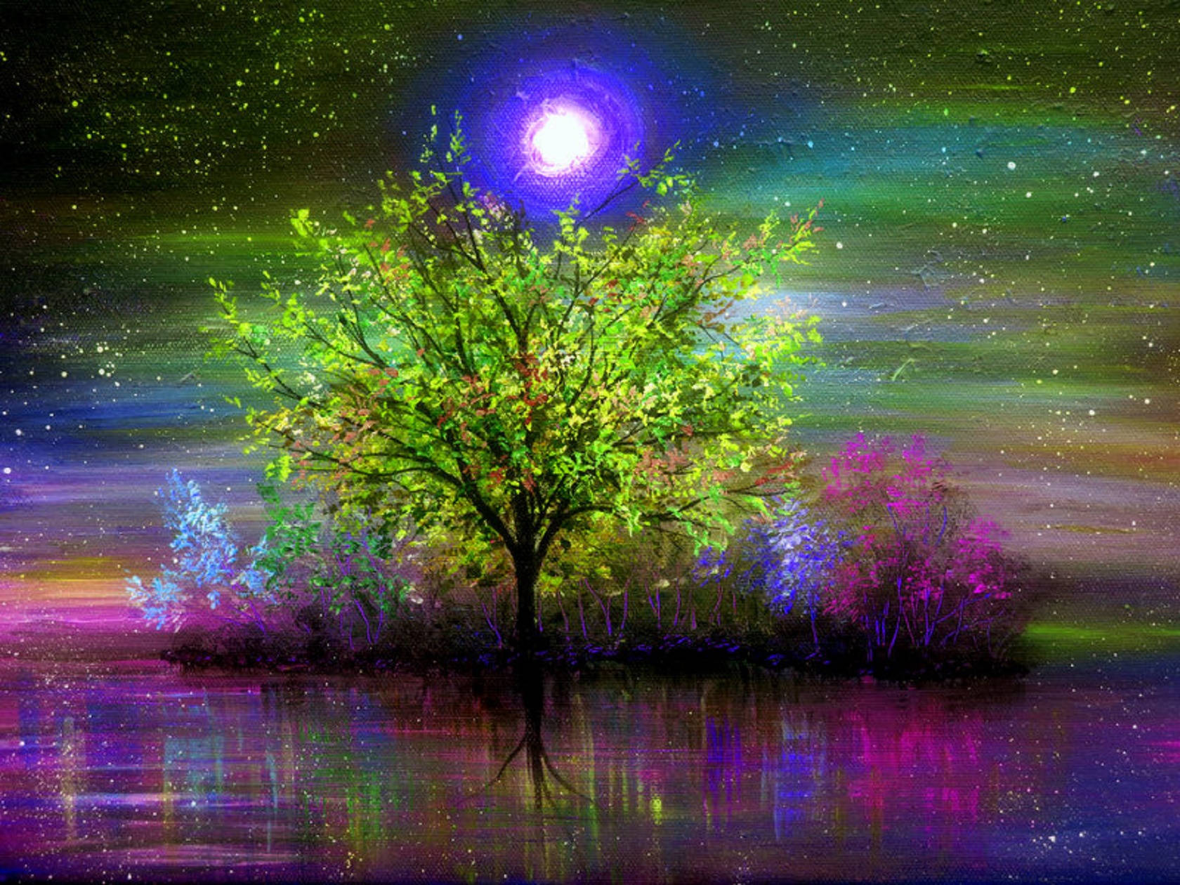 Romantic Moonlight Over Tree Wallpaper