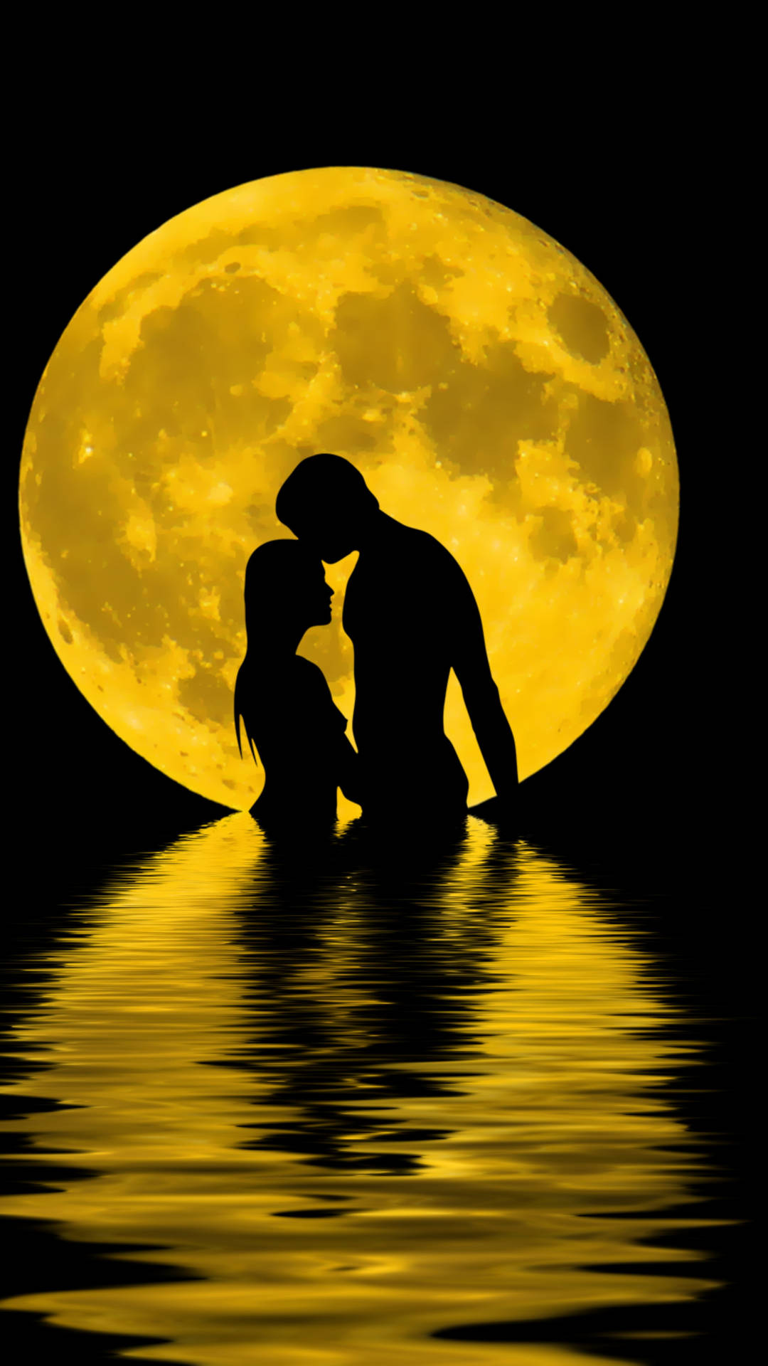 Romantic Night Dip With Full Moon Wallpaper