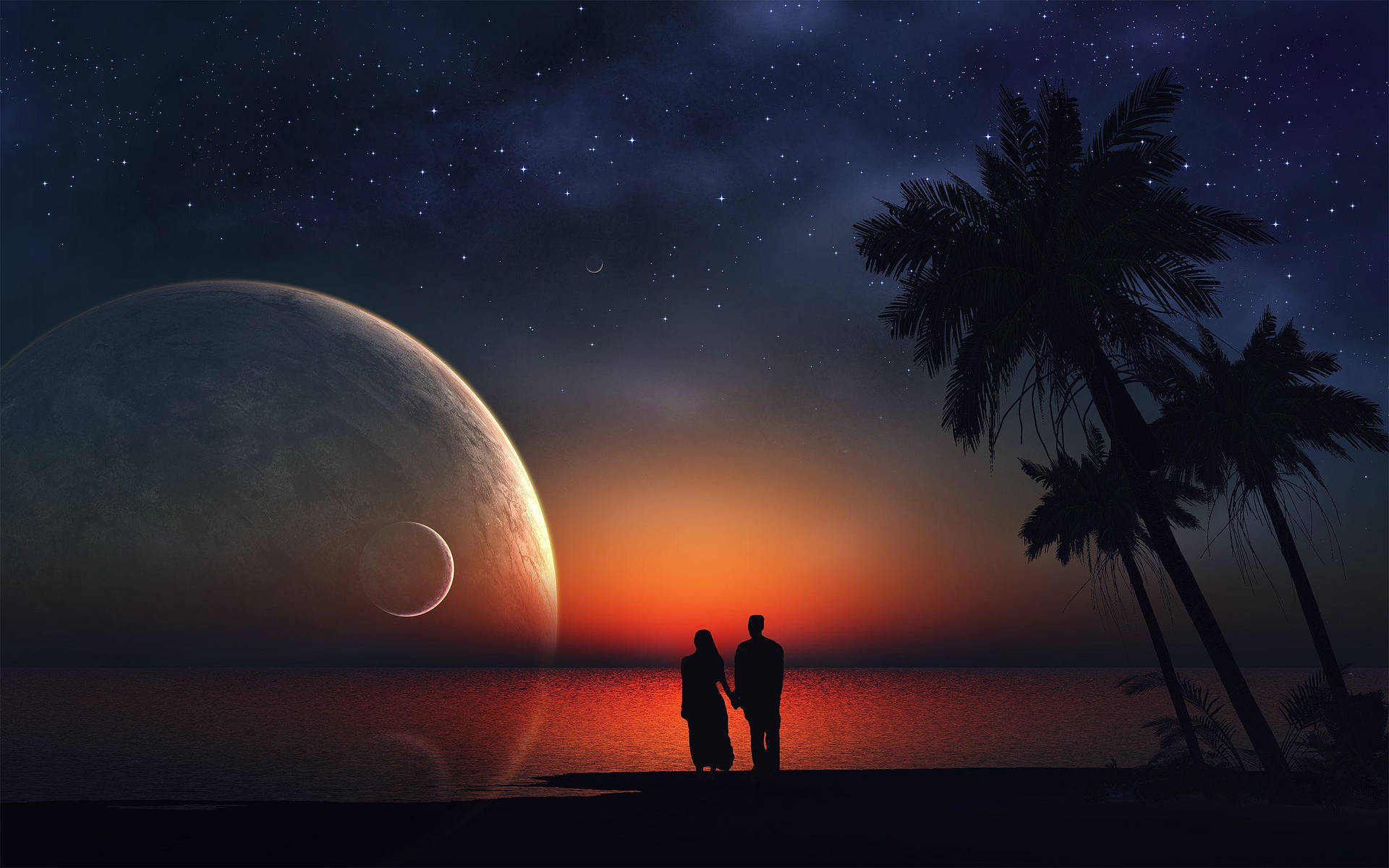 Romantisk Nat Med Månen I Himlen Wallpaper