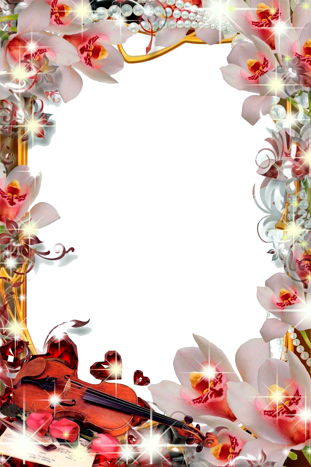 Romantic Orchid Violin Love Frame PNG