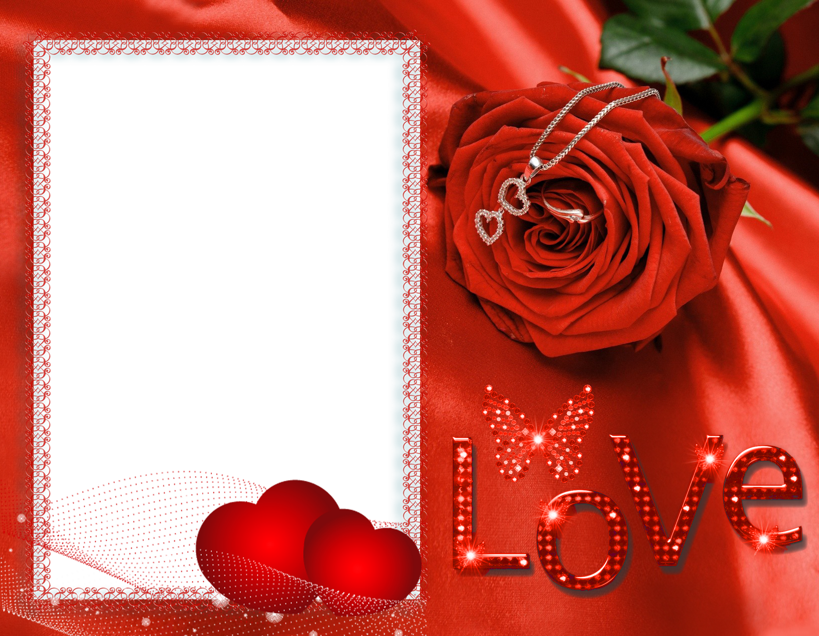 Romantic Red Rose Love Photo Frame PNG
