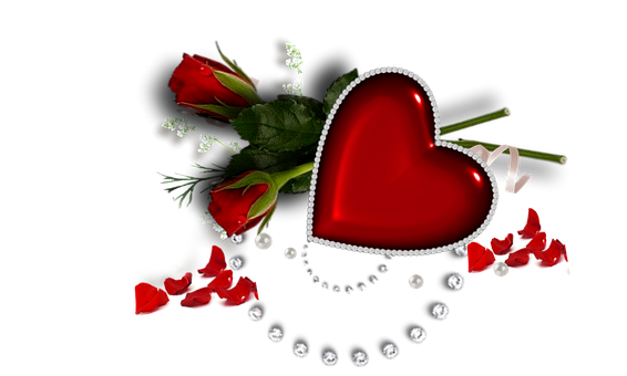 Romantic Red Roseand Heart Decoration PNG