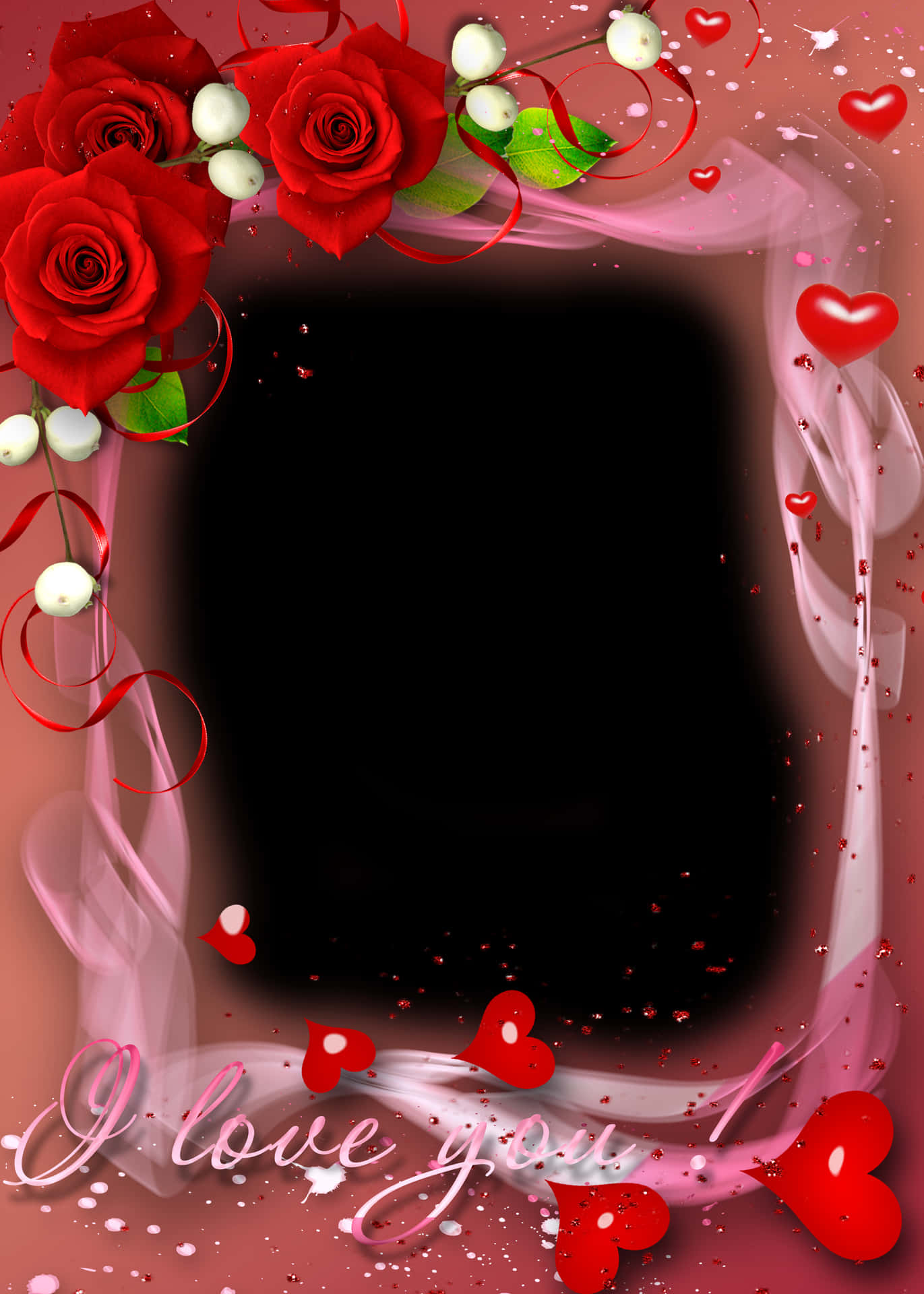 Romantic Red Roses Love Frame PNG