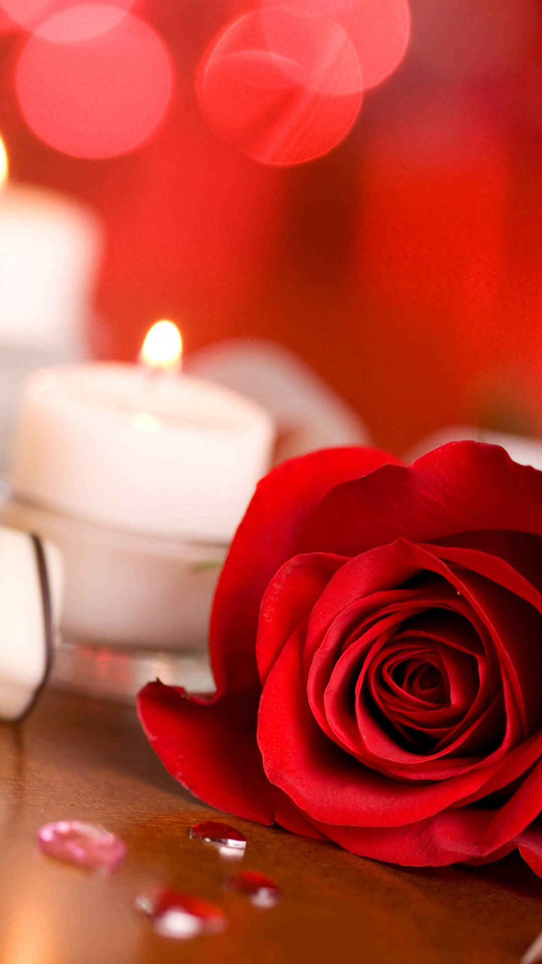 Romantisk Rose Og Stearinlys Wallpaper