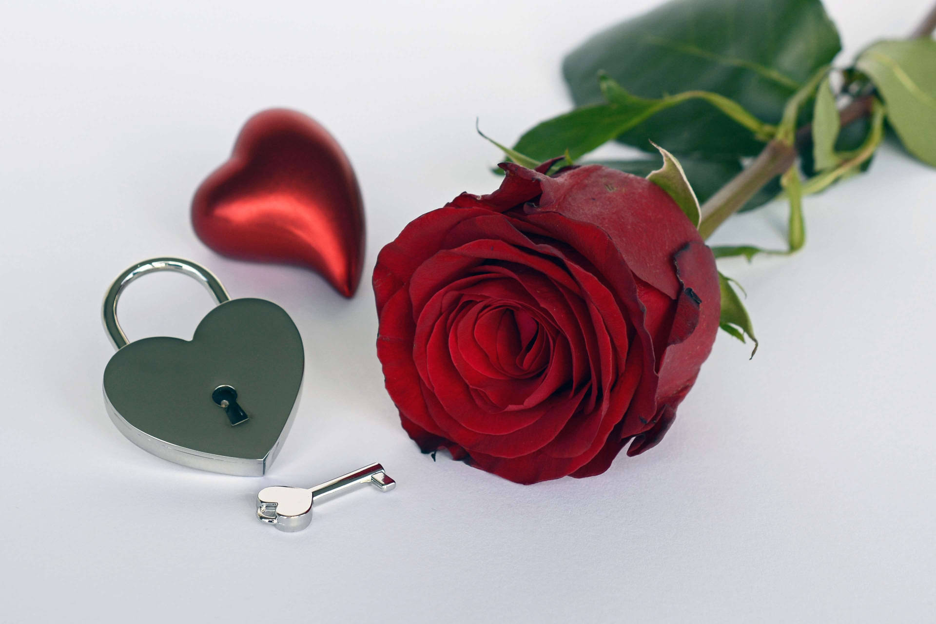 Romantisk rose og hjerteformet lås omgivet af vintage fortryllende snirkler. Wallpaper