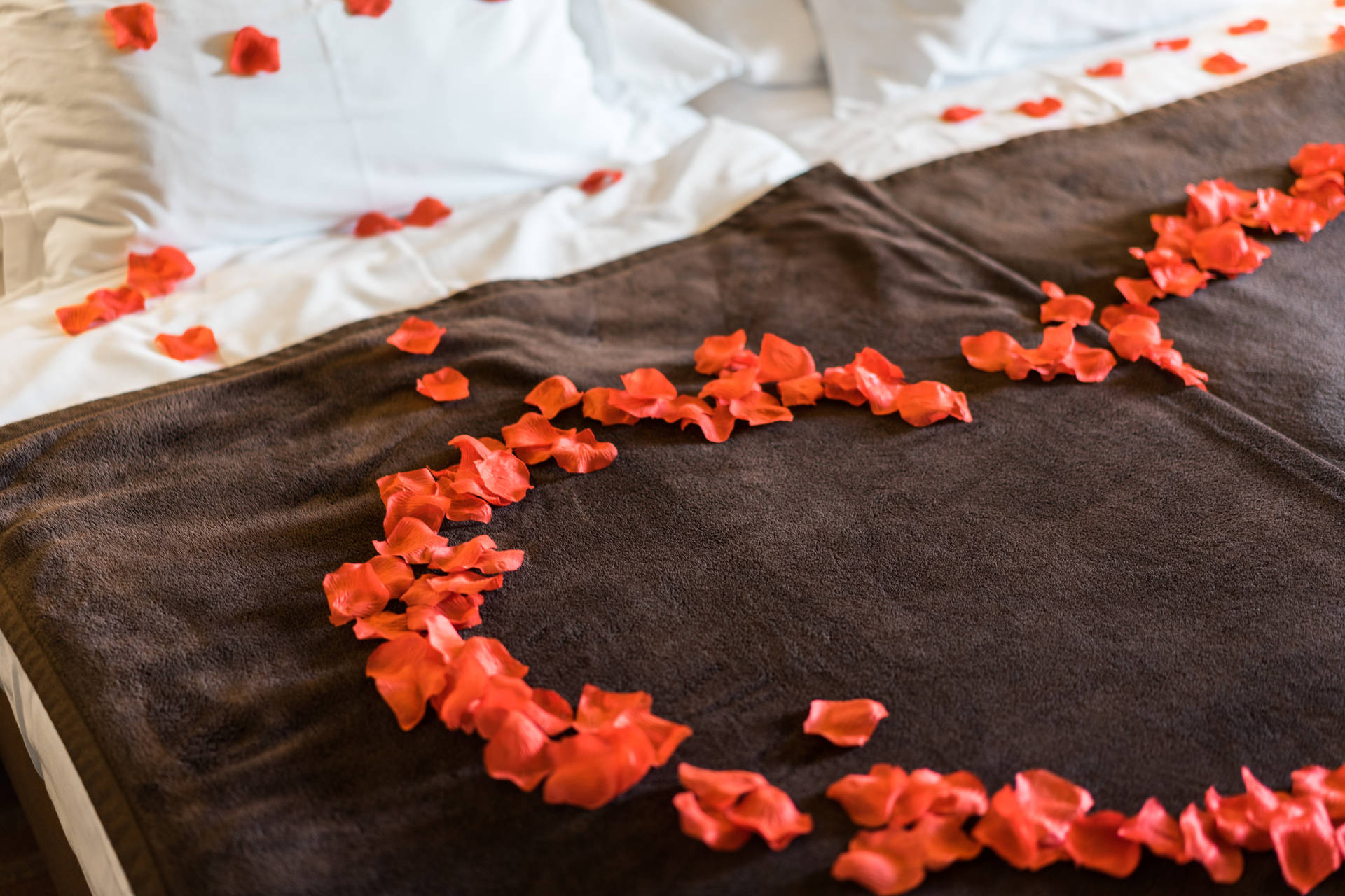 Romantischerosenblätter Auf Dem Bett Wallpaper
