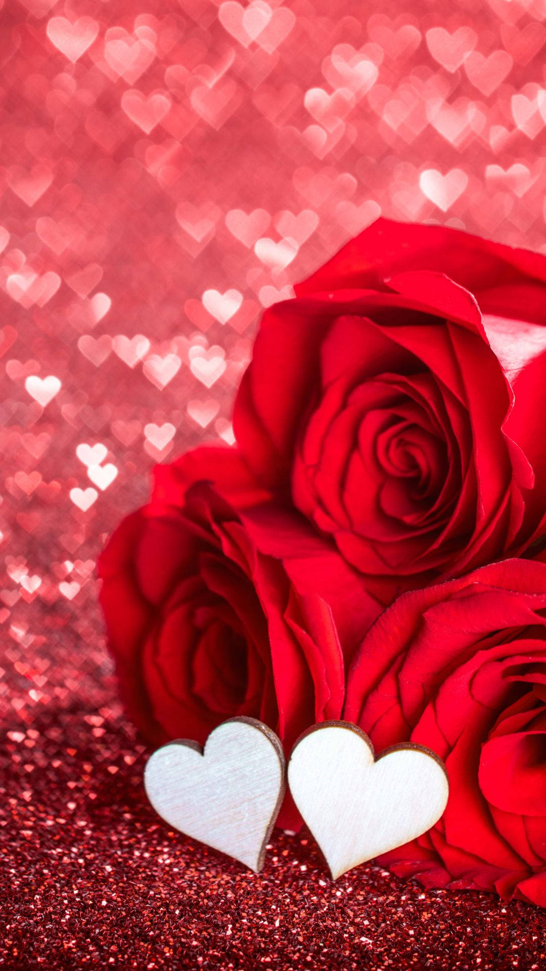 Download Romantic Rose With White Hearts Wallpaper 