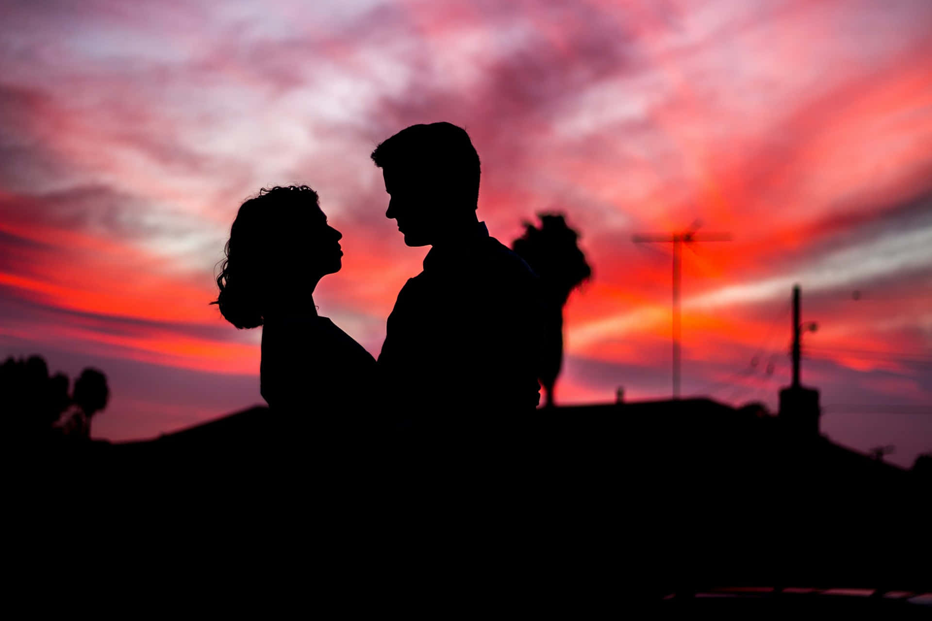 Romantic Silhouette Couple Sunset Love Wallpaper