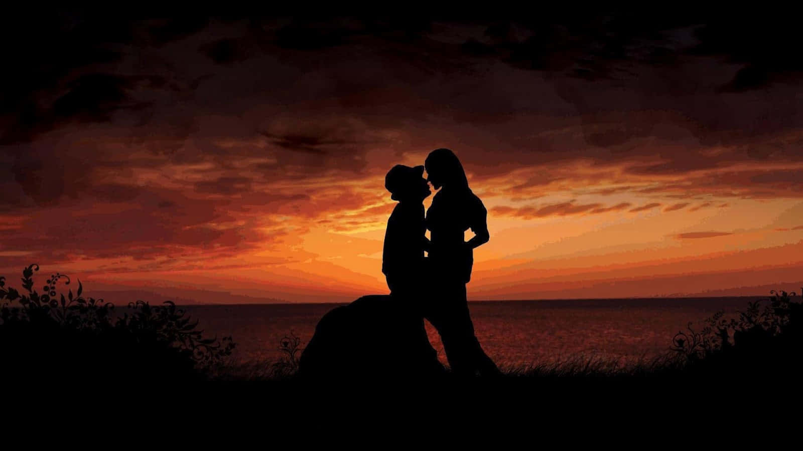 Romantischesilhouette Beim Sonnenuntergang Wallpaper