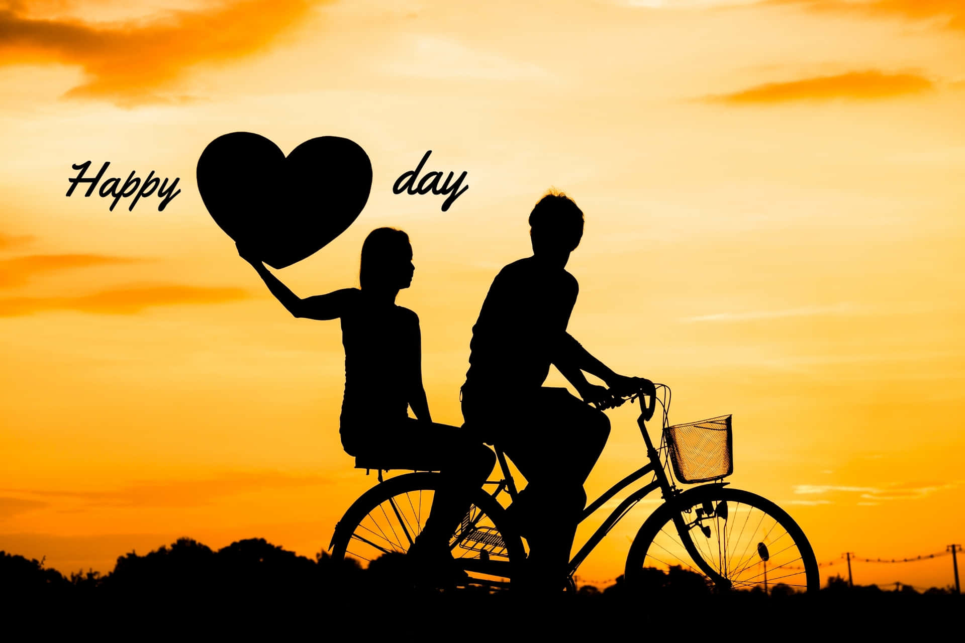 Romantische Zonsondergang Fietstocht Liefdesdag Achtergrond