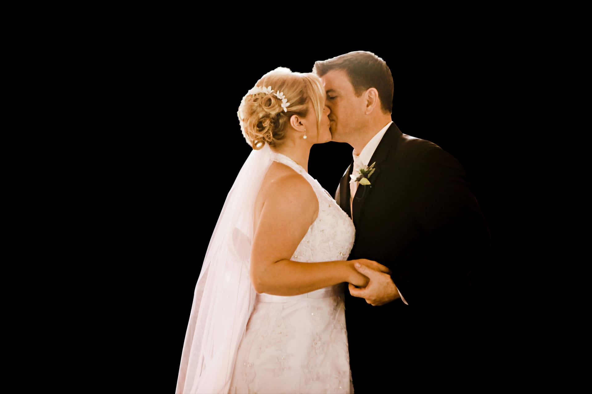 Romantic Wedding Kiss Black Background PNG