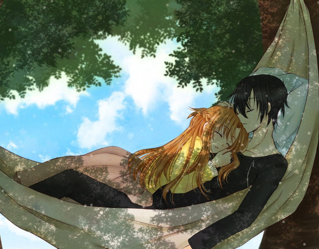Download Romatic Anime Couples Kirito Asuna Hammock Wallpaper |  