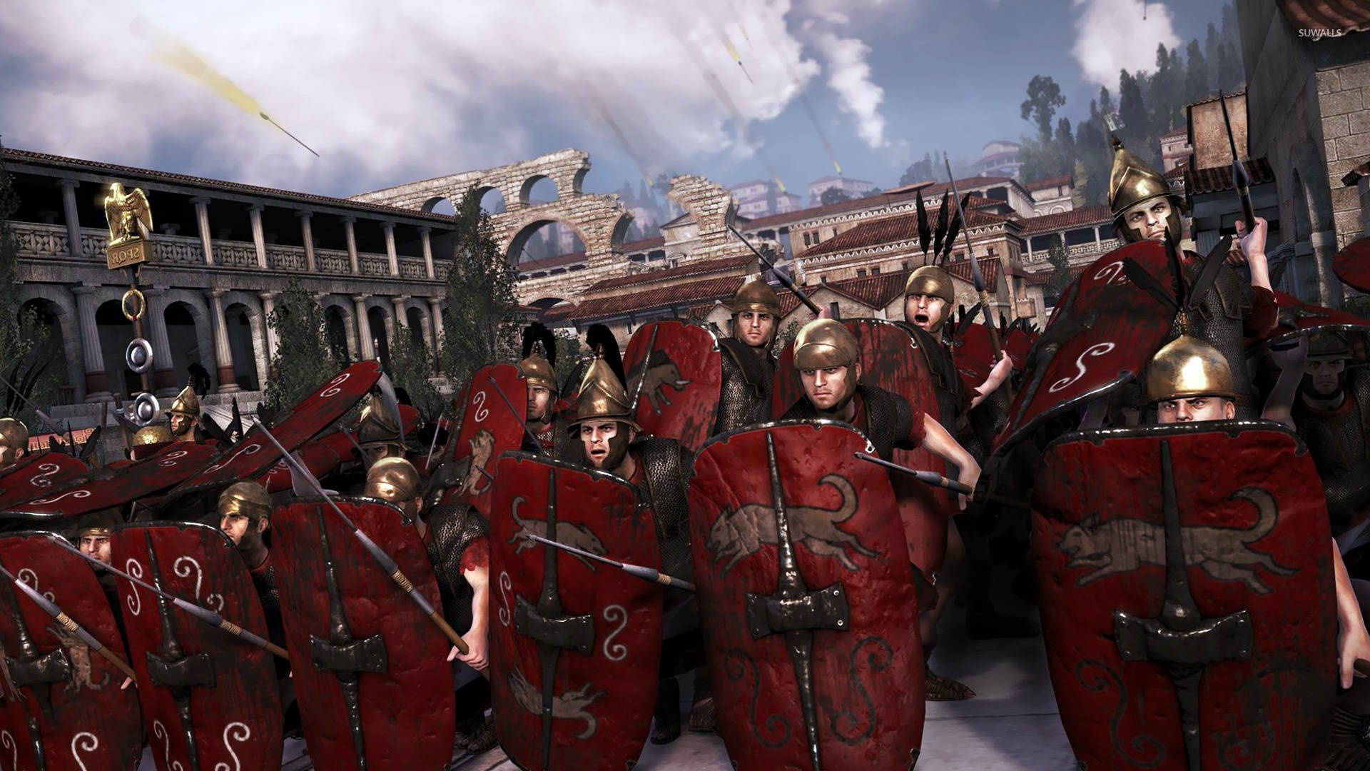 Rome Total War Red Warrior Shields Wallpaper