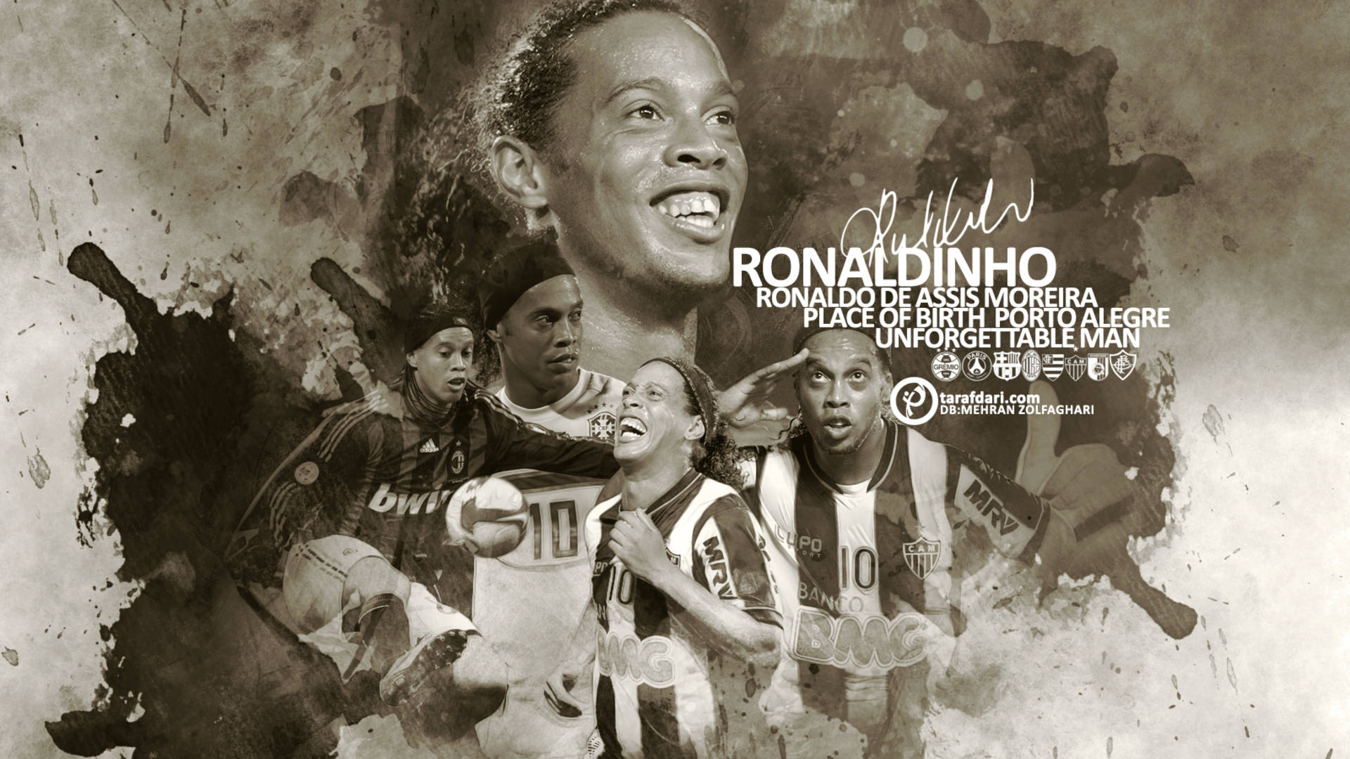 Ronaldinho Monochromatic Collage Wallpaper