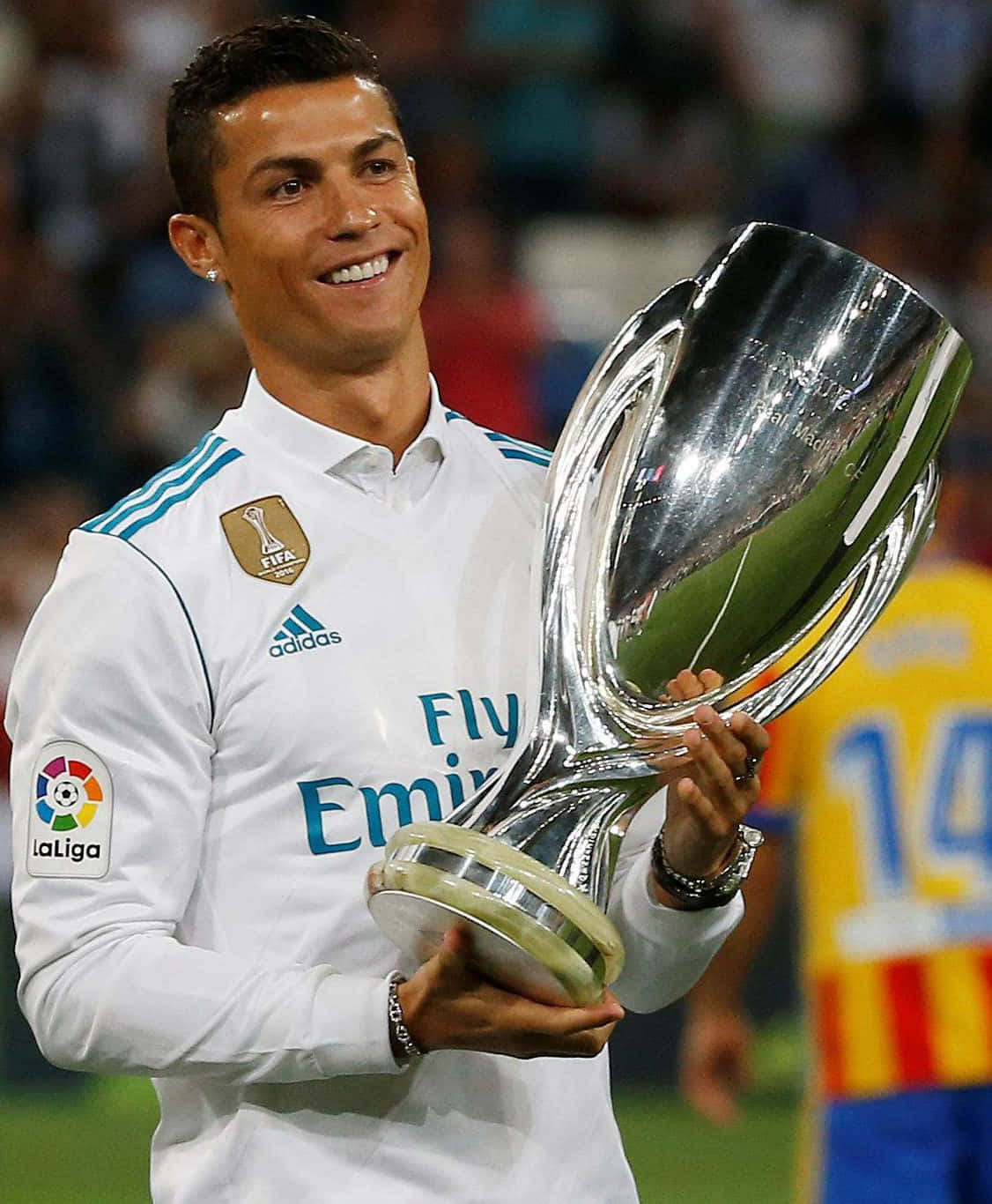 Football legend Cristiano Ronaldo striking a fierce pose on the field