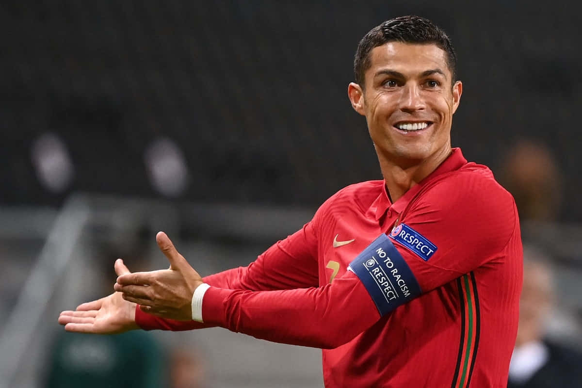 Ronaldo launching a powerful shot in a memorable game