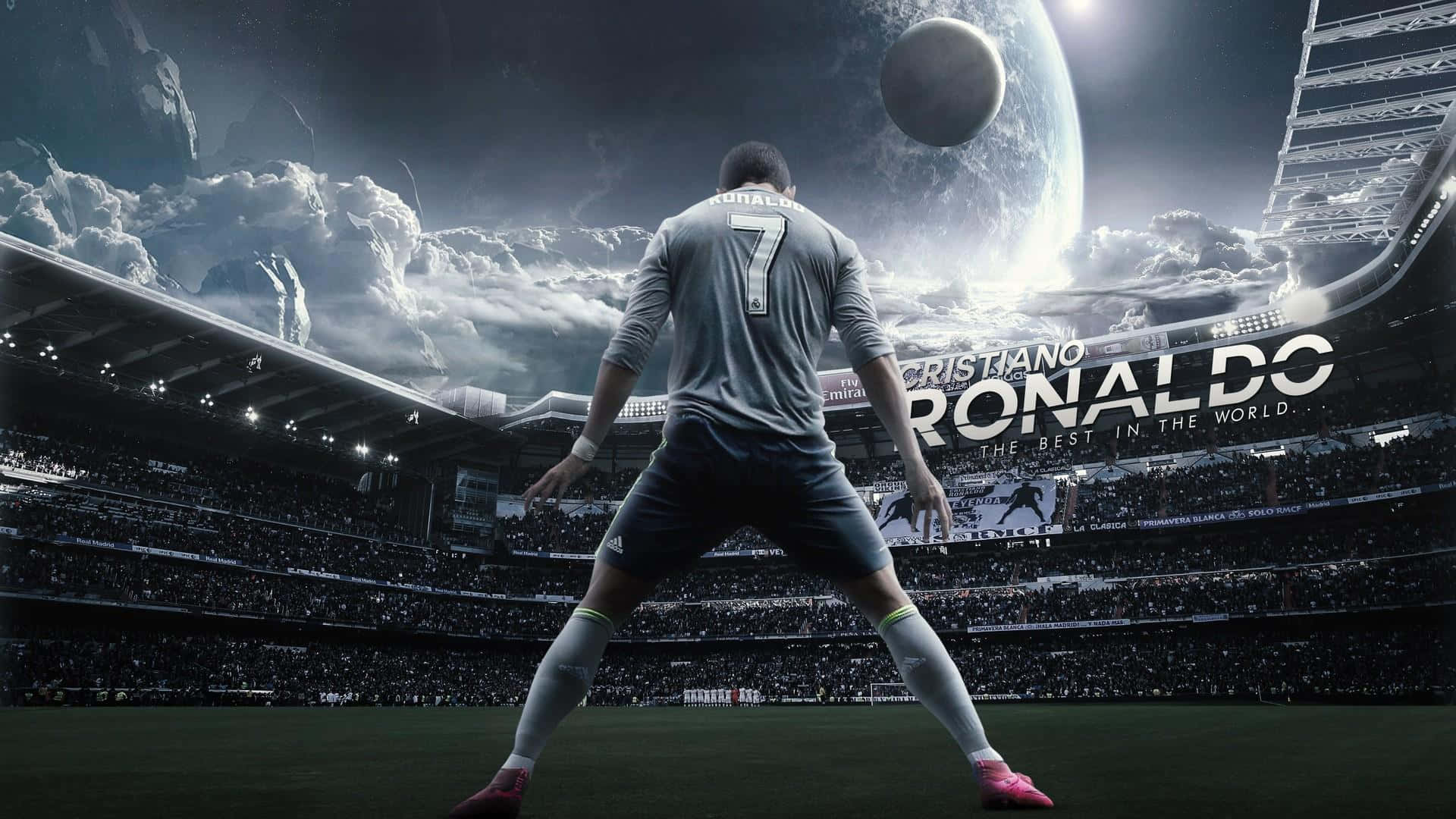 Iconicocalciatore Cristiano Ronaldo Che Mostra La Sua Abilità Atletica.
