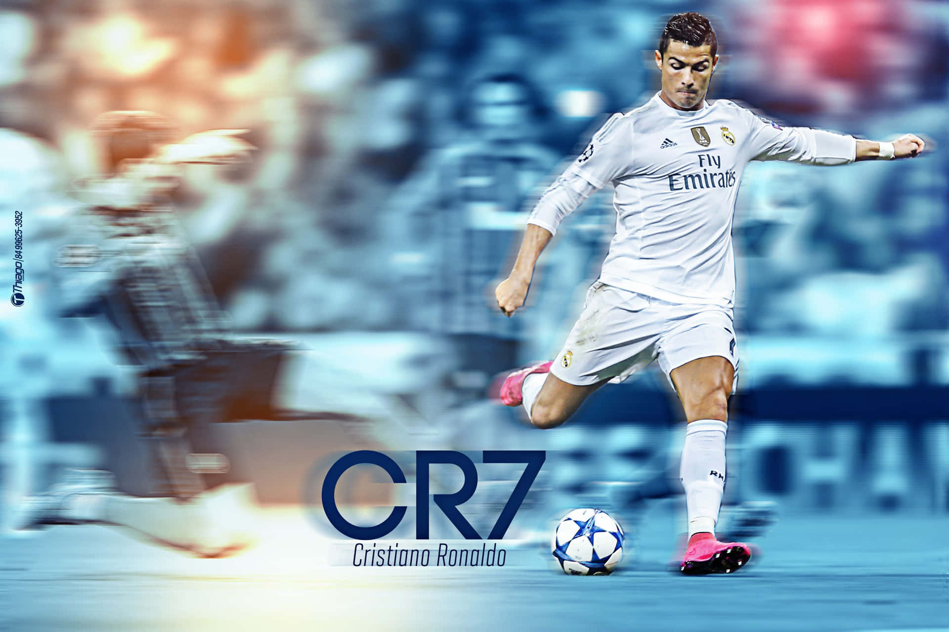 Soccer star Cristiano Ronaldo on the ball.