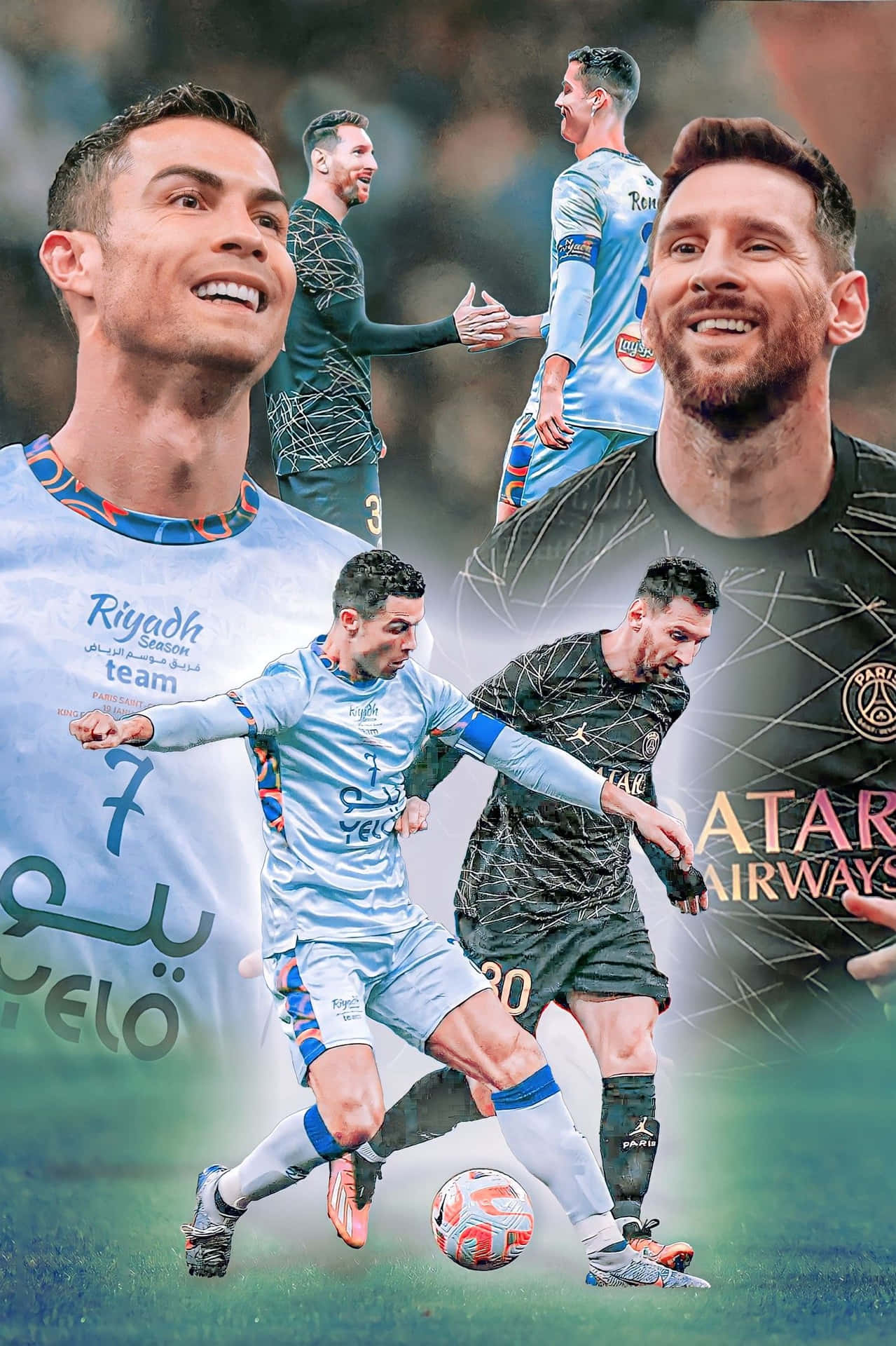 Ronaldo Messi Voetballegenden Collage Achtergrond