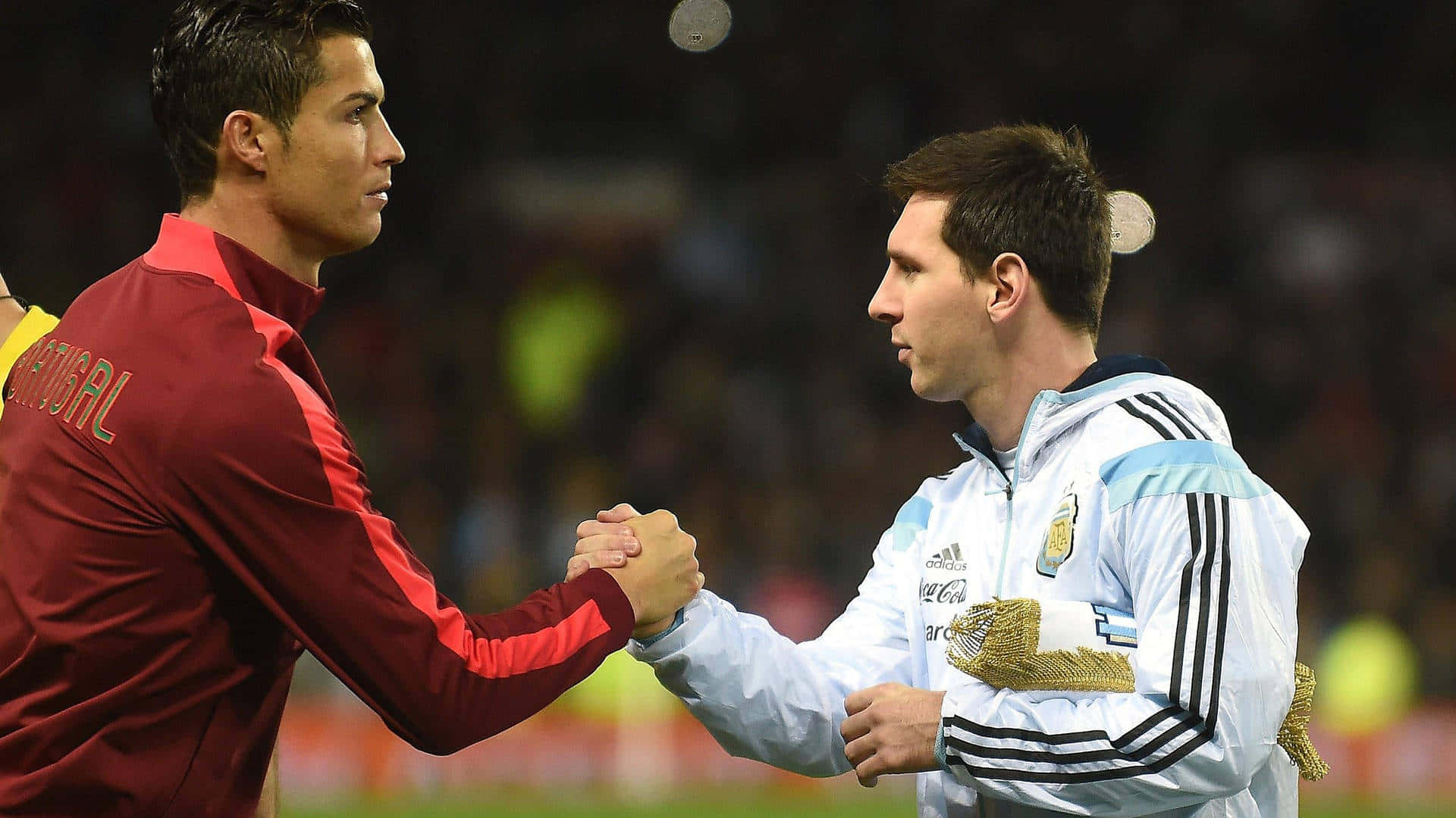 Ronaldo Messi Handshake Soccer Match Wallpaper