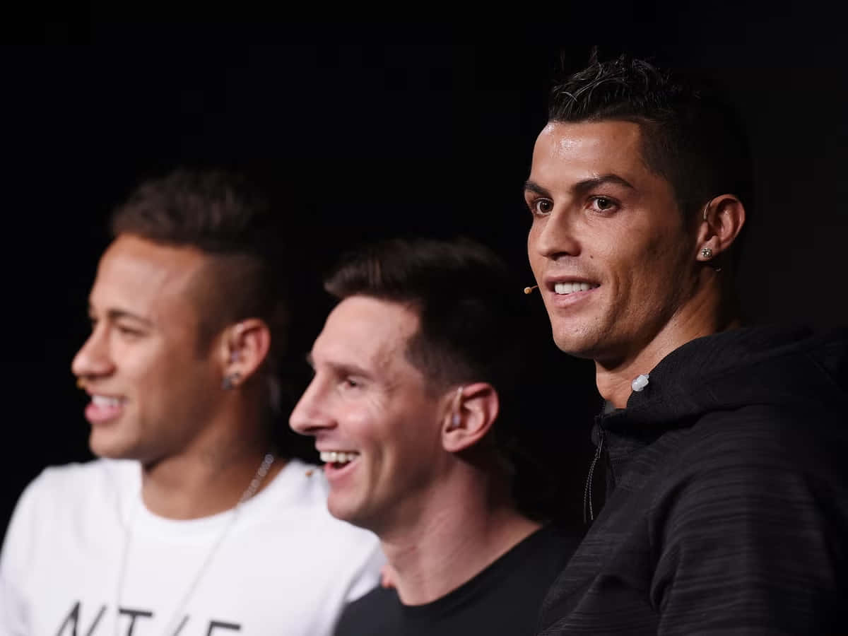 Ronaldo Messi Neymar Smiling Together Wallpaper