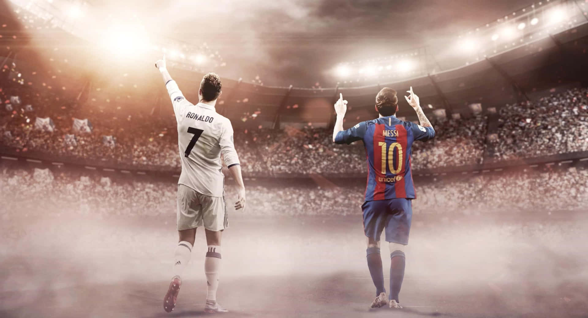 Ronaldo Messi Stadium Celebration Wallpaper