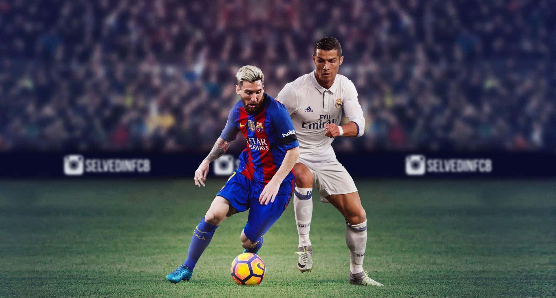 Download Ronaldovs Messi Football Rivalry Wallpaper | Wallpapers.com