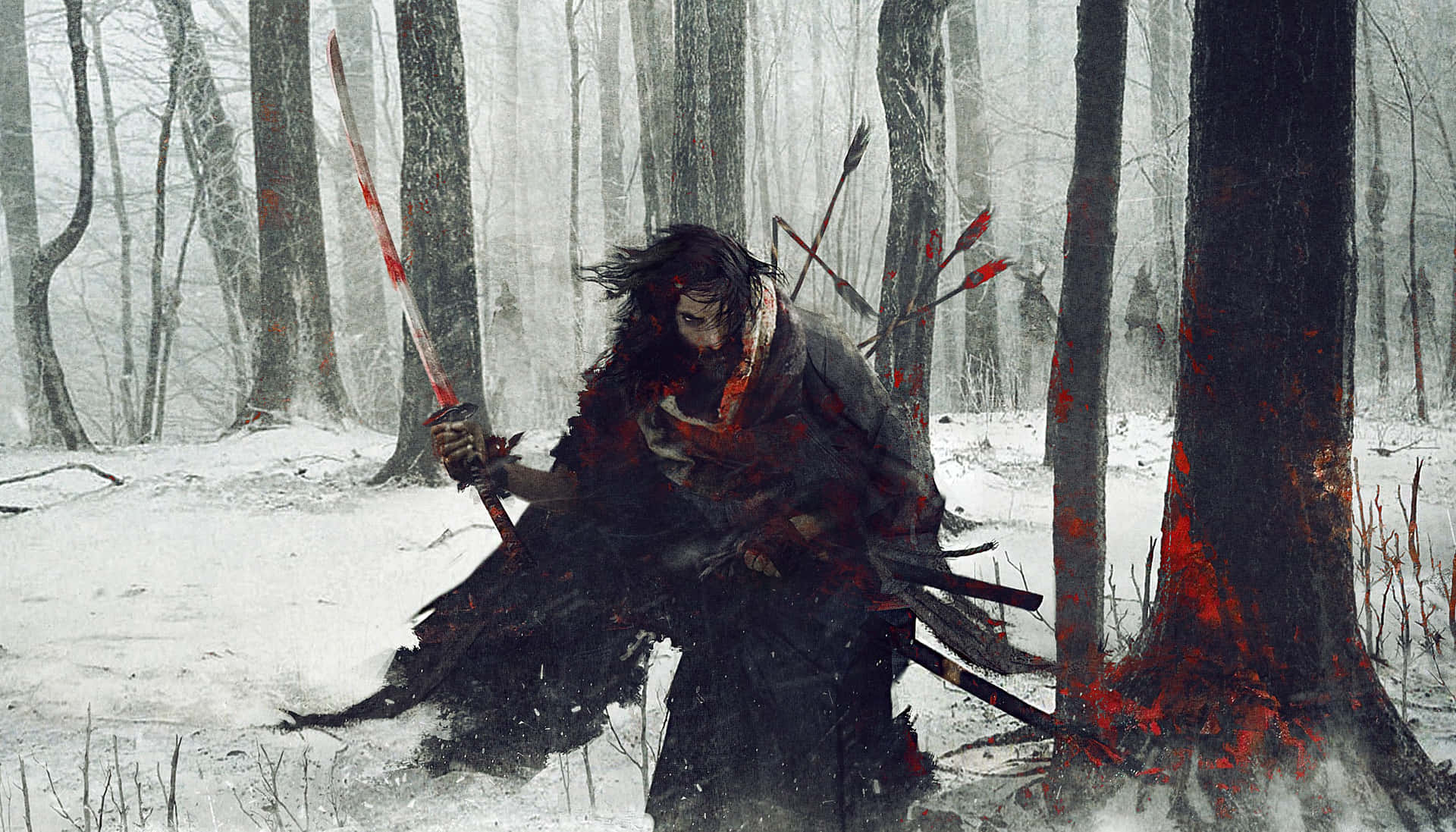 A fierce Ronin warrior in an intense battle scene Wallpaper