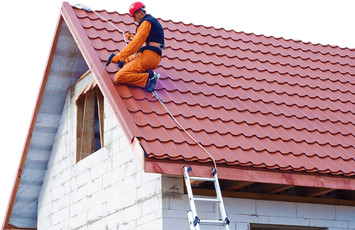 Roofer Installing Tiles On House PNG